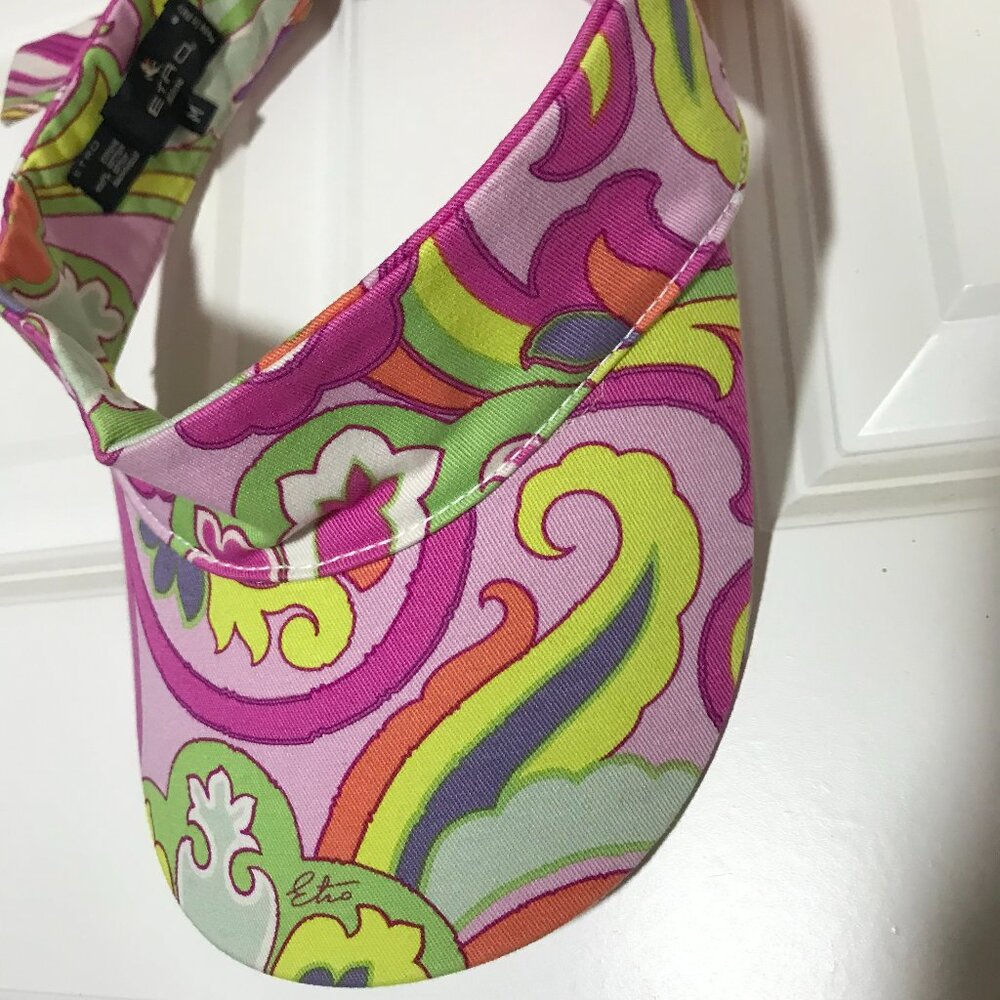 ETRO Milano Women's Visor -Pink Purple Green Orange Print -Tie Detail Sz M NWOT - Picture 10 of 16